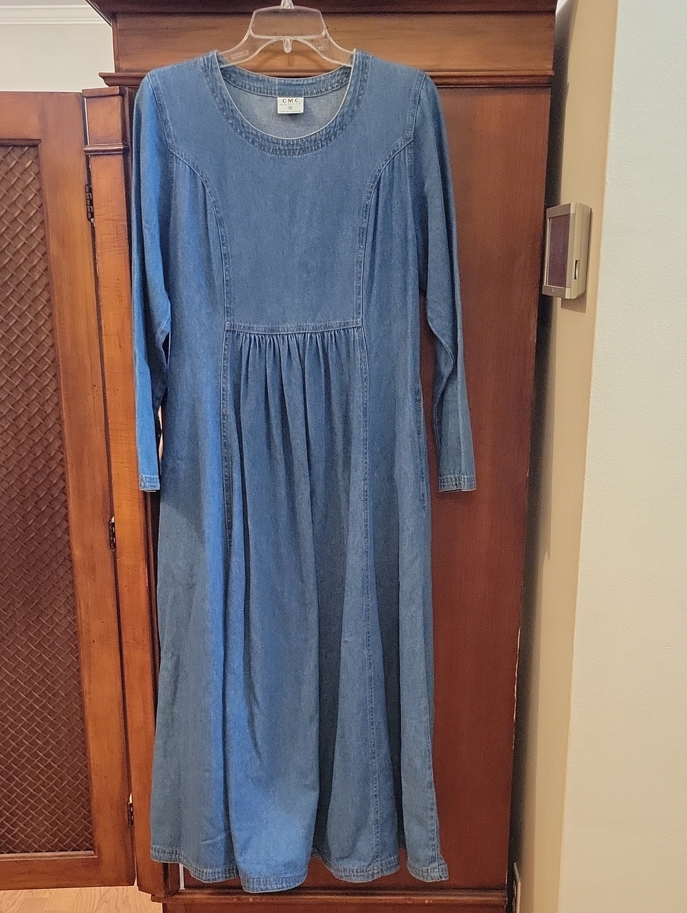 CMC Color Me Cotton | 90s Vintage Long Sleeve Blue Denim Jean Maxi Dress Size XS